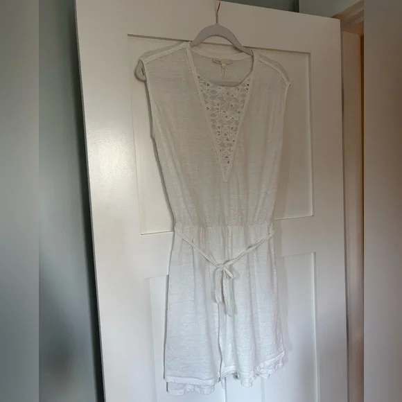 Maje Riam 100% Linen Sundress White Eyelet Scoop Neck Layered Skirt - Picture 5 of 11